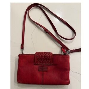 ViLENCA HOLLAND Red Leather Woven Flap Crossbody Bag Adjustable Strap